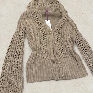 NWT Paradis Miss Open Knit Cardigan Sweater Cream Boho y2k Fairycore Size L